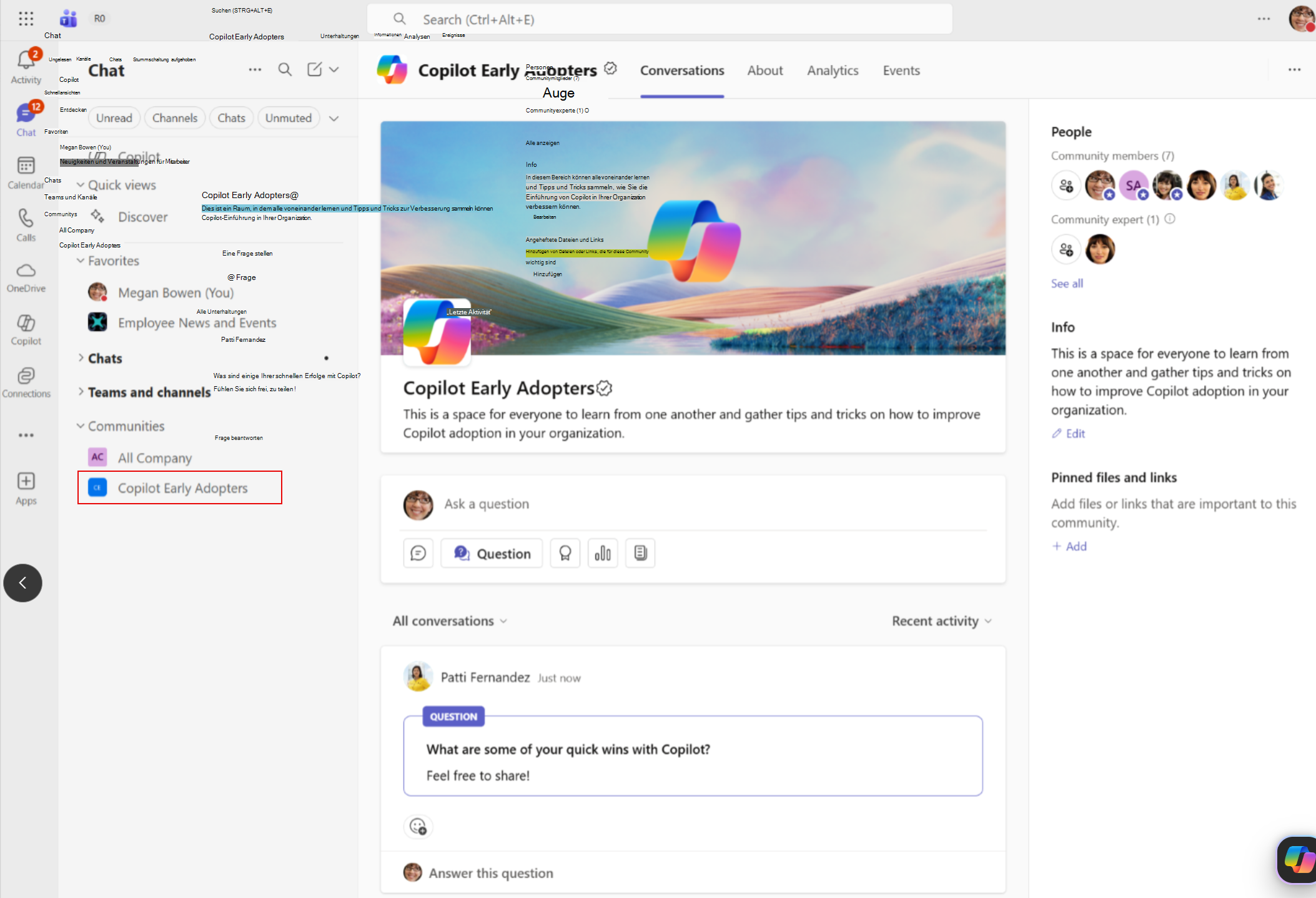 Screenshot: Zugriff auf das Community-Feature in der linken Schiene