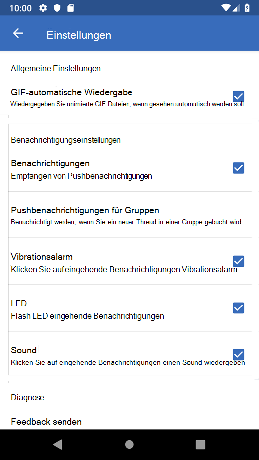 Optionen für Android-Einstellungen