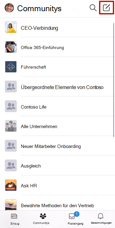 Screenshot: Verfassen einer Unterhaltung in einer Yammer Community mit der mobilen App