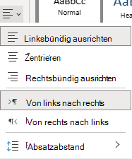 Das Menü zum Ausrichten von Text in OneNote für das Web.