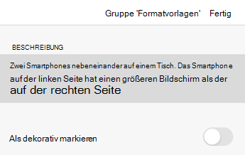 Das Dialogfeld Alternativtext in Word für iOS.