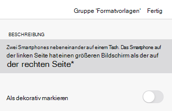 Das Dialogfeld Alternativtext in PowerPoint für iOS.