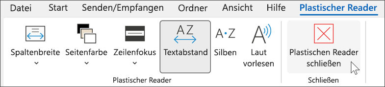 Immersive Reader-Tool in Outlook mit Cursor, der auf 