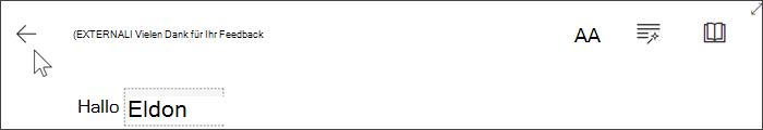 Screenshot des Cursors über dem Zurück-Pfeil im plastischen Reader