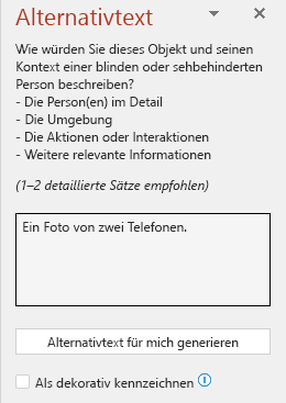 Der Alternativtextbereich mit einem Beispiel für einen ungültigen Alternativtext.