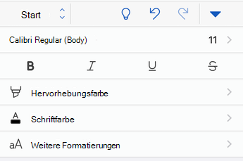 Schriftartformatierungsoptionen in Word für iOS.