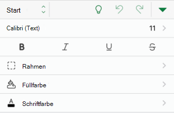 Schriftartformatierungsoptionen in Excel für iOS