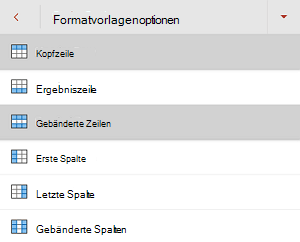 Das Kontrollkästchen Kopfzeile ist im Menü Formatvorlagenoptionen in PowerPoint für Android aktiviert.