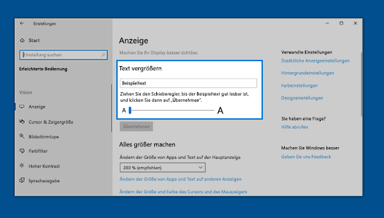Um alles zu vergrößern, einschließlich Bildern und Apps, wählen Sie im Dropdownmenü unter Alles vergrößern eine Option aus.