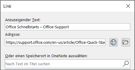 Screenshot des OneNote-Dialogfelds 