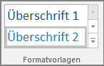 Screenshot der Auswahl eines Überschriftenformats im Menü 