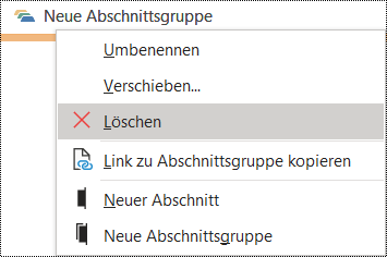Dialogfeld zum Löschen einer Abschnittsgruppe in OneNote für Windows