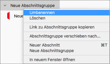 Umbenennen einer Abschnittsgruppe in OneNote für Mac