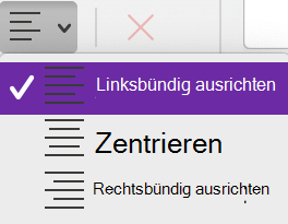 Das Menü Absatzausrichtung in OneNote für Mac.