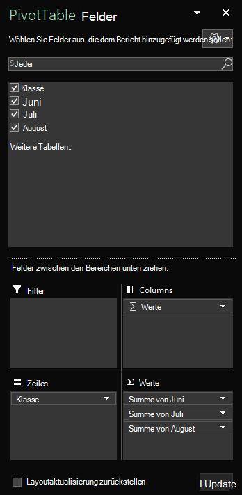 In Excel für Windows geöffneter Bereich 
