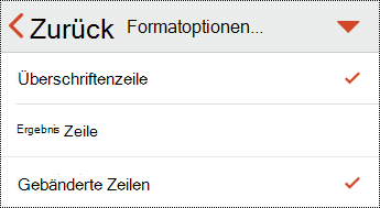 Tabellenkopfmenü in PowerPoint für iOS.