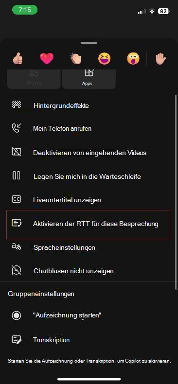 Weitere Aktionen für Teams-Besprechungen unter iOS.
