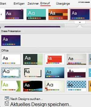 Der Designkatalog zum Auswählen eines barrierefreien Layouts in PowerPoint für Mac.