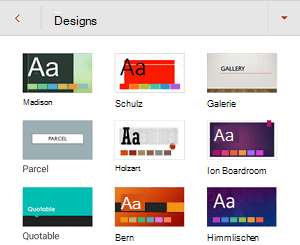 Das Menü Designs in PowerPoint für Android.