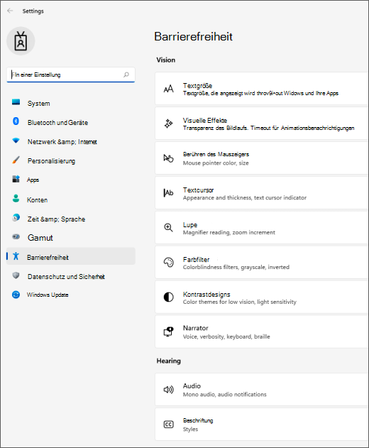 einstellungen für Barrierefreiheit Windows 11