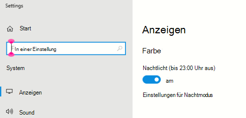 In den Anzeigeeinstellungen ist die Option Windows-Nachtlicht ausgewählt.