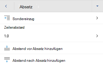 Word für Android Absatzformatierungsmenü