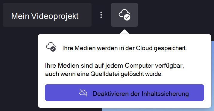 Abbildung des Inhaltssicherungsdialogfelds Clipchamp