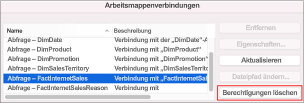 Entfernen gespeicherter Anmeldeinformationen für eine Datenverbindung auf dem Mac
