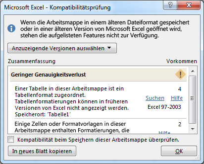 Die Kompatibilitätsprüfung zeigt einen geringen Genauigkeitsverlust.