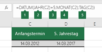 Berechnen eines Datums, das auf einem anderen Datum basiert