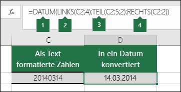 Konvertieren von Textzeichenfolgen und Zahlen in Datumswerte