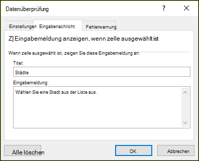 Option für Eingabemeldung der Datenüberprüfung