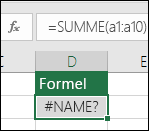 Excel zeigt #NAME?-Fehler an, wenn ein Funktionsname einen Tippfehler aufweist
