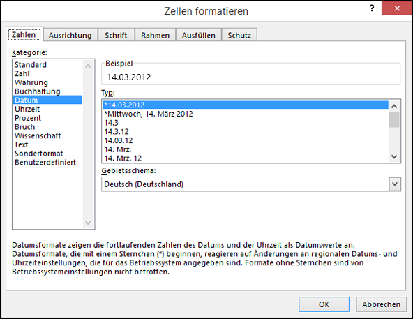 Formatieren einer Zelle als Datum