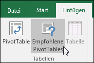 Wechseln Sie zu Empfohlene PivotTables einfügen > , damit Excel eine PivotTable für Sie erstellt.