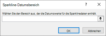 Screenshot, der zeigt, wie Sie den Bereich auswählen, der die Datumswerte für die Sparkline-Daten im Dialogfeld Sparkline-Datumsbereich enthält.