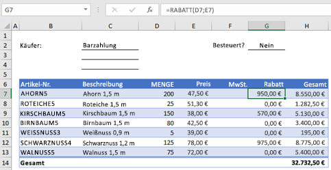 Beispiel für ein Bestellformular mit einer benutzerdefinierten Funktion