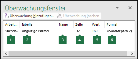 Überwachungsfenster ermöglicht die einfache Überwachung von Formeln, die in einem Arbeitsblatt verwendet werden
