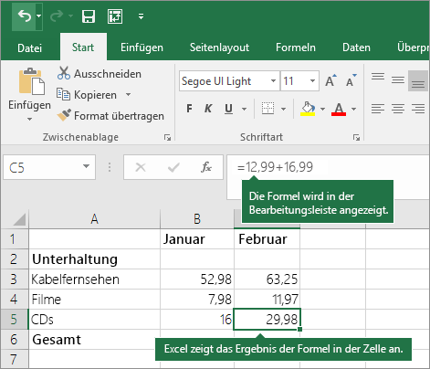 Beispiel für eine einfache Formel