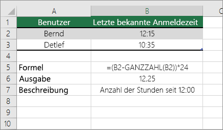 Beispiel: Konvertieren von Stunden aus dem Standardzeitformat in eine Dezimalzahl