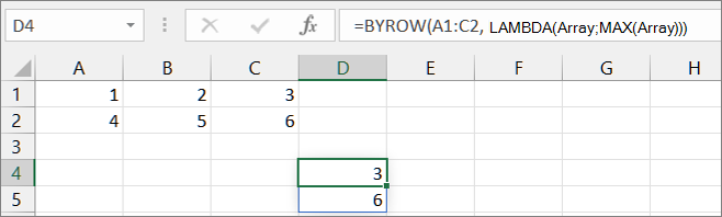 Erstes BYROW-Funktionsbeispiel