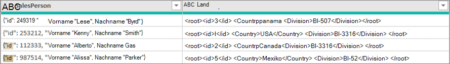 JSON- und XML-Beispieldaten