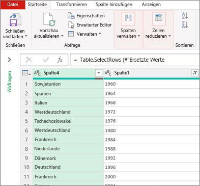 Eine typische Ansicht im Power Query-Editor
