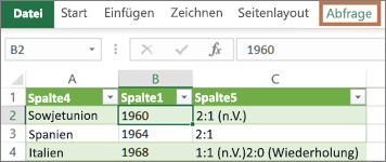 Auswählen einer Zelle in einer Abfrage, um die Registerkarte 