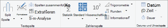 Die Datentypgruppen auf der Registerkarte 