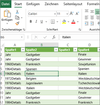Ein typisches Excel-Arbeitsblatt