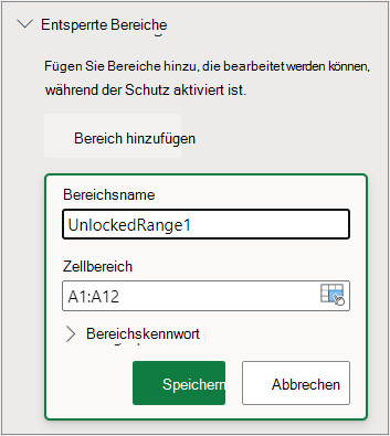 Schutz des Einstellungsbereichs