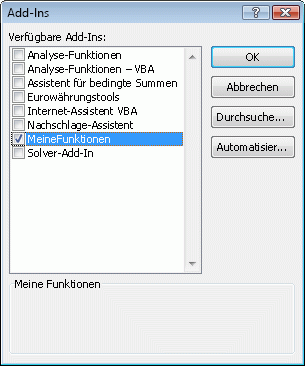 Dialogfeld 'Add-Ins'