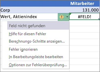 Ignorieren eines Fehlers vom Typ #FELD!