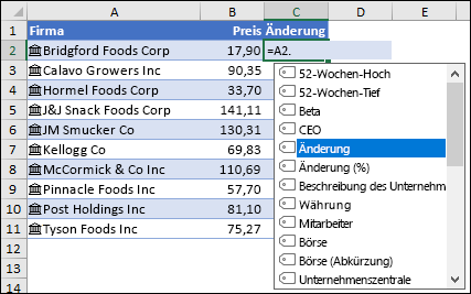 Verknüpfter Datentyp für Aktien